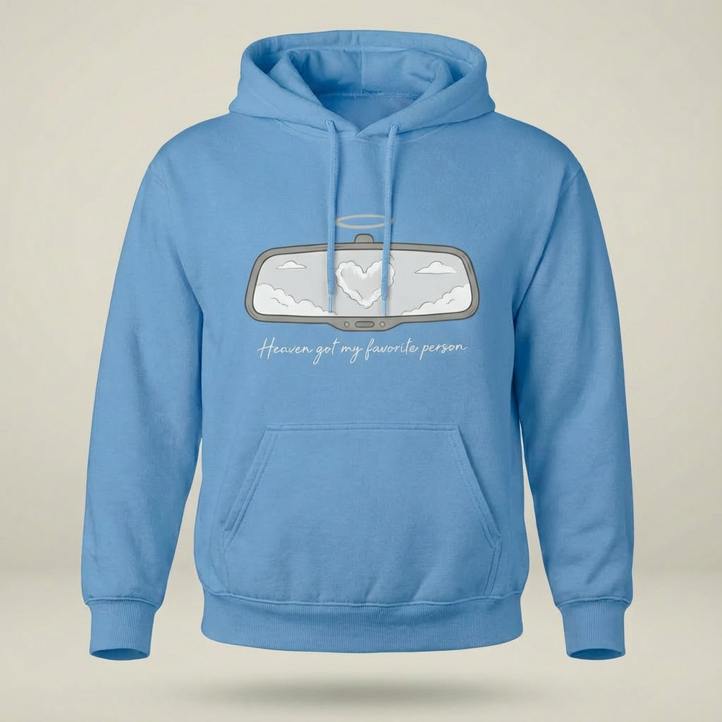 Amina Monae Heaven Got My Favorite Person hoodie featuring rearview mirror cloud design memorial streetwear
