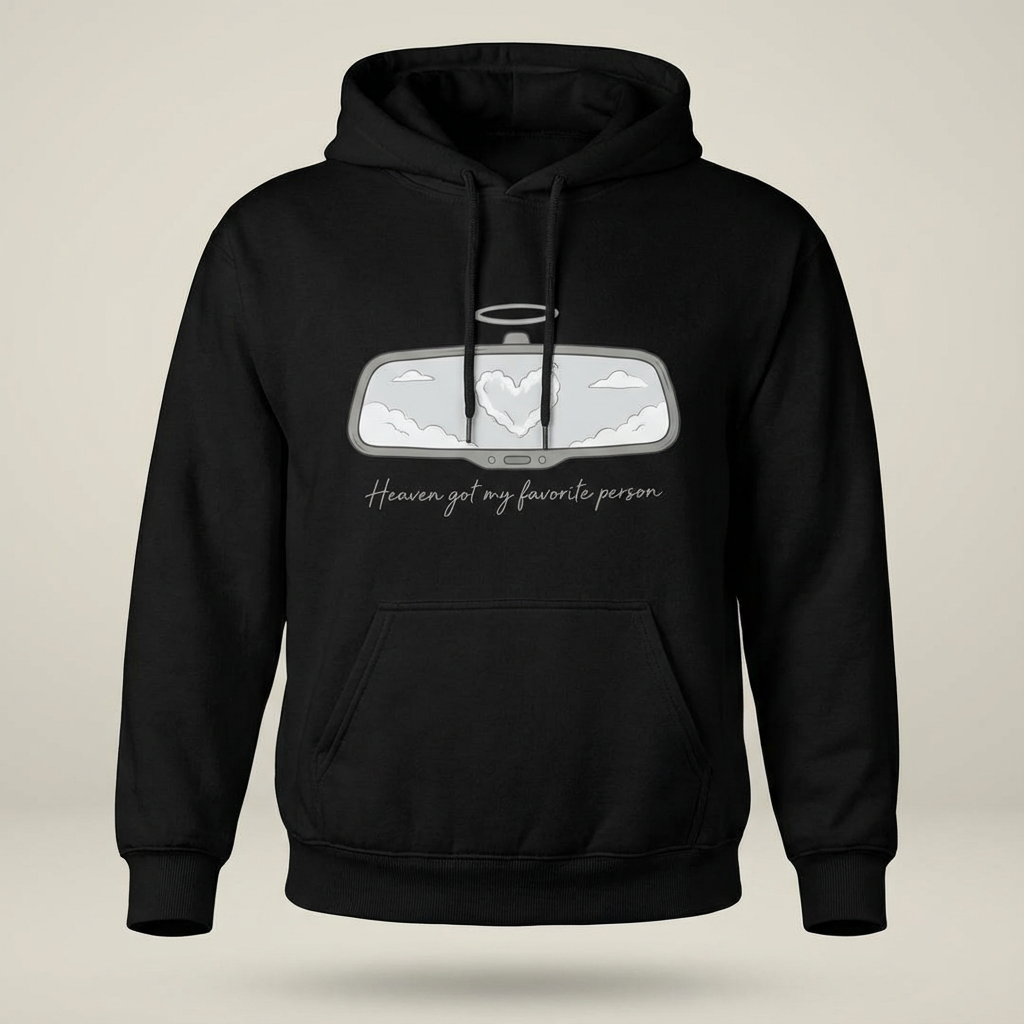 Amina Monae Heaven Got My Favorite Person hoodie featuring rearview mirror cloud design memorial streetwear